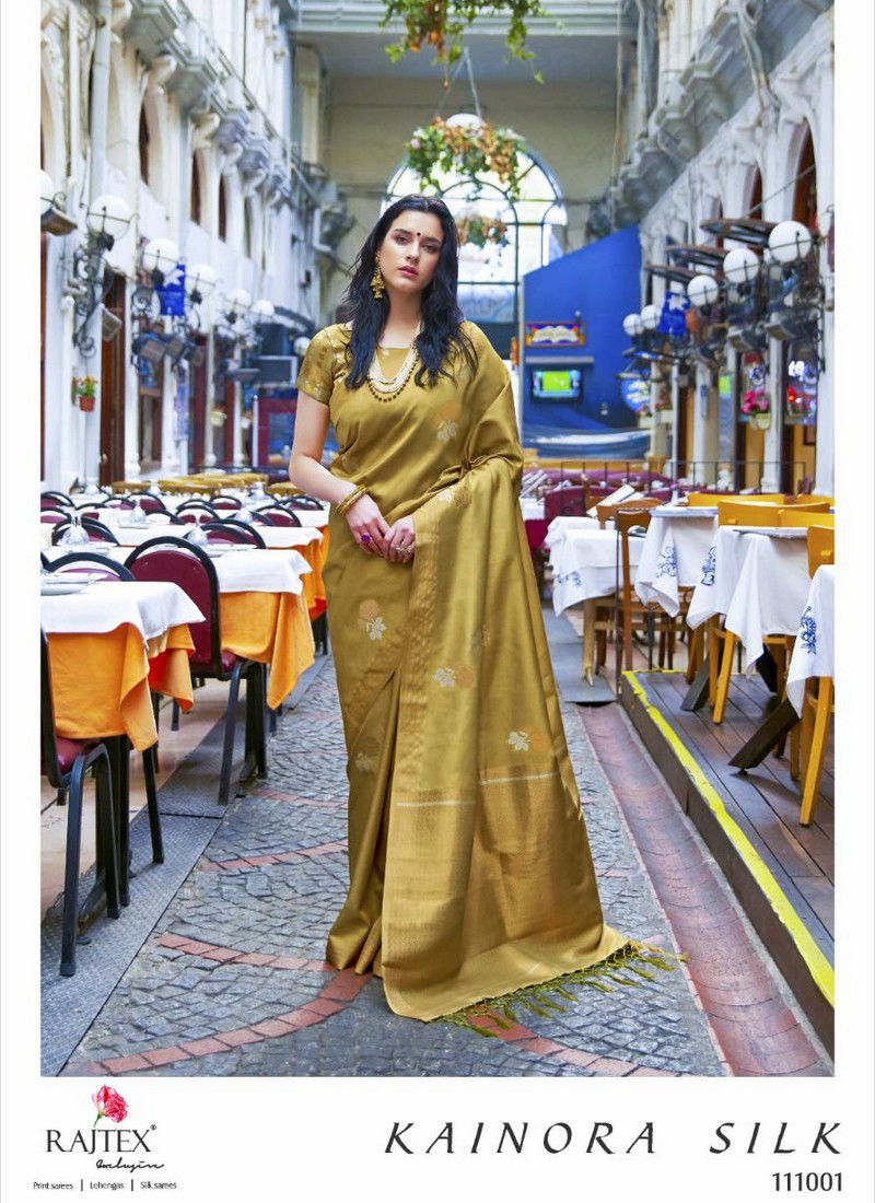 Golden Colour Latest Designer Fancy Festive Wear Heavy Printed Banarasi Silk Sarees Collection 111001